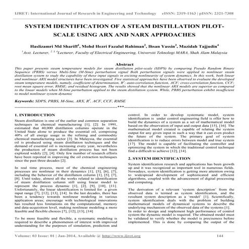 System identification of a steam distillation pilot scale using arx and narx ...