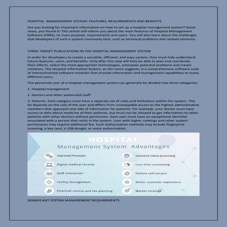 HOSPITAL MANAGEMENT SYSTEM: FEATURES, REQUIREMENTS AND BENEFITS