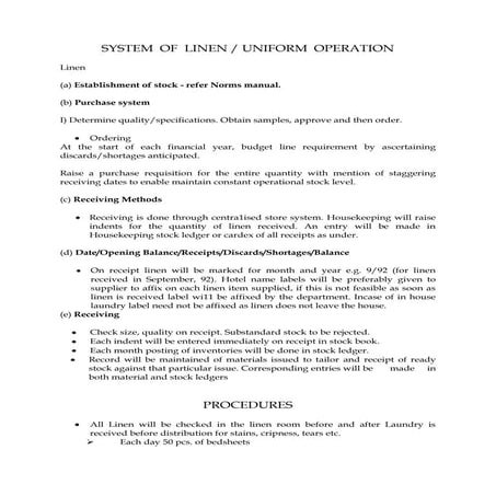 System  of  linen  uniform  operation