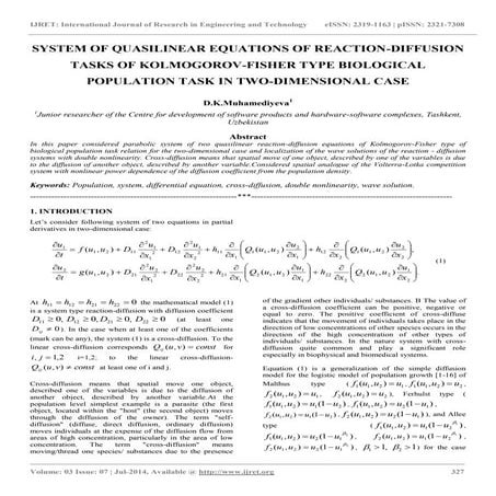 System of quasilinear equations of reaction diffusion | PDF