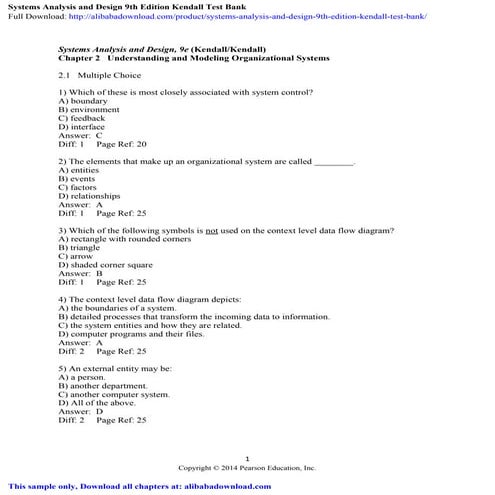 Systems Analysis and Design 9th Edition Kendall Test Bank | PDF