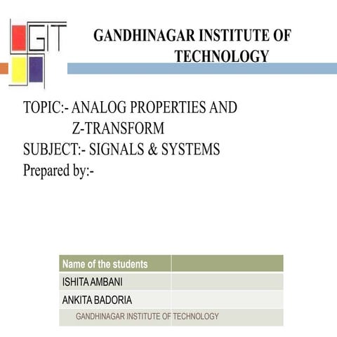 Analog properties and Z-transform