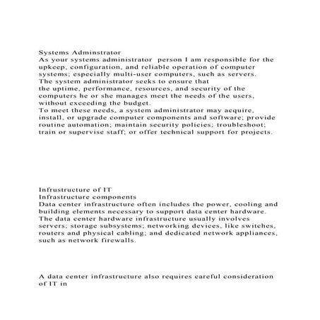 Systems AdminstratorAs your systems administrator  person I am.docx