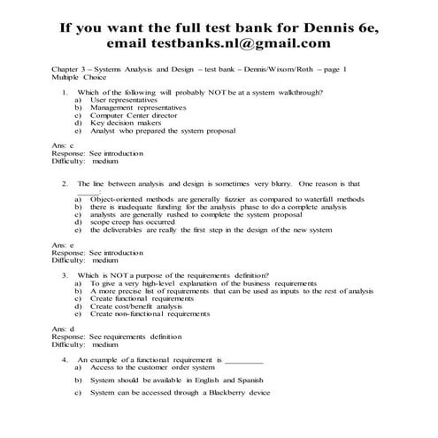 Systems Analysis and Design 6e Dennis Test Bank
