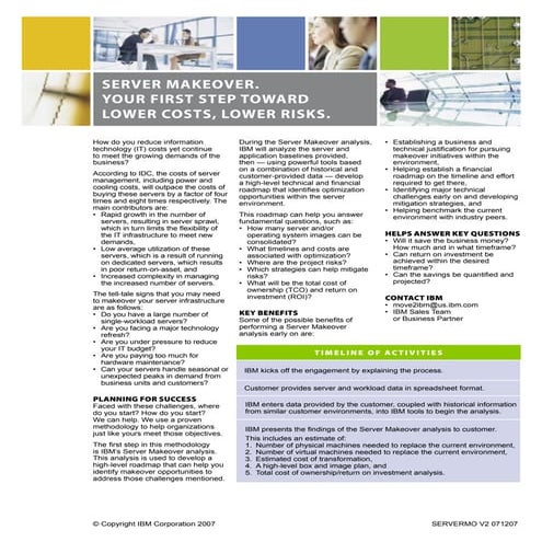 IBM Server Makeover. Your first step towards lower costs, lower risks | PDF