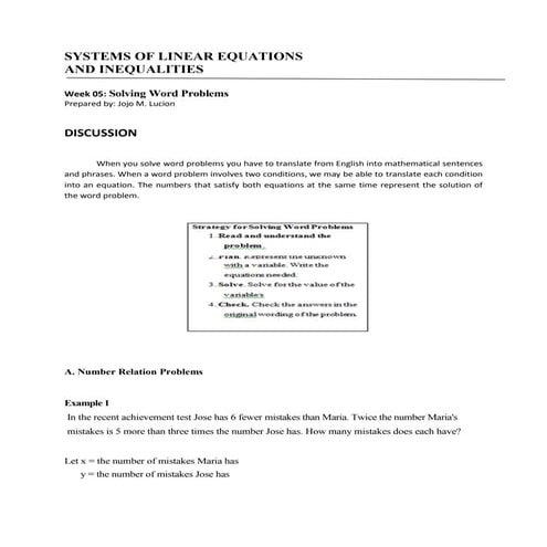 Systems of linear equations week5 discussion