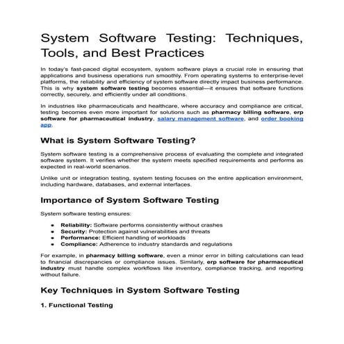 System Software Testing_ Techniques, Tools, and Best Practices | PDF