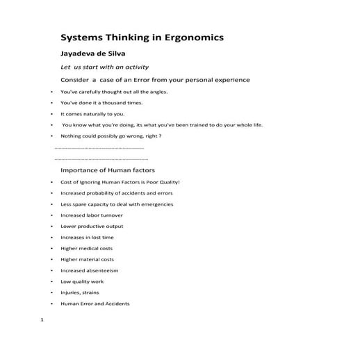 Systems thinking in Ergonomics by Jayadeva de Silva
