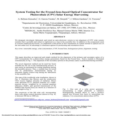 System testing for the fresnel lens-based optical