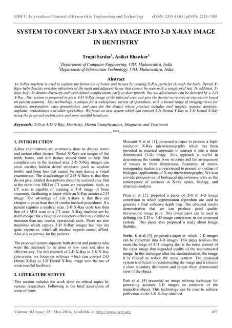System to convert 2 d x-ray image into 3-d x-ray image in dentistry