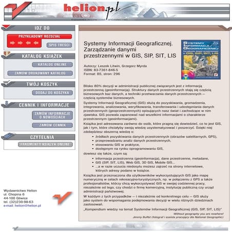 Systemy Informacji Geograficznej. Zarządzanie danymi przestrzennymi w GIS, SI...