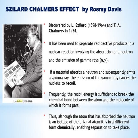Hot Atom Chemistry: Szilard Chalmers Process