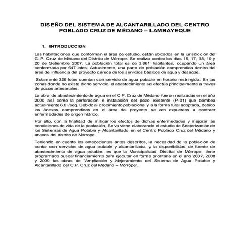 diseño del sistema de alcantarillado del centro poblado cruz de medano - Lamb...