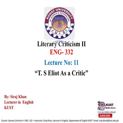 T.s eliot as a critic