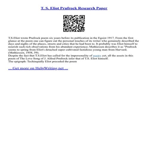 T. S. Eliot Prufrock Research Paper