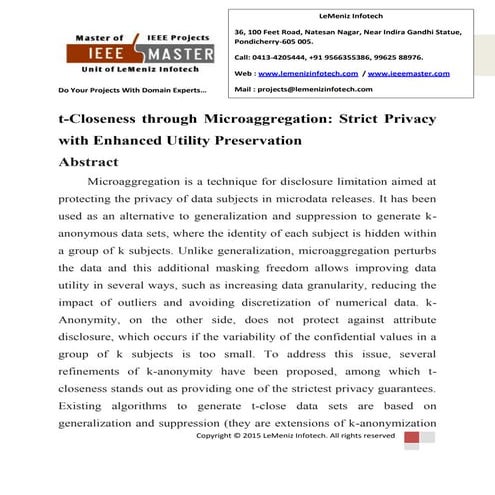 T closeness through microaggregation strict privacy with enhanced utility pre...