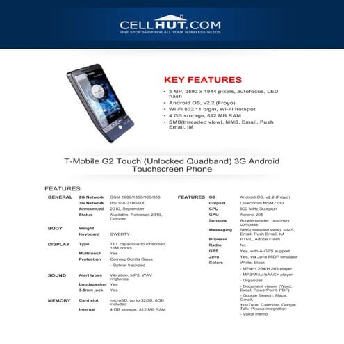 T-Mobile G2 Touch 3G Android Touchscreen Phone