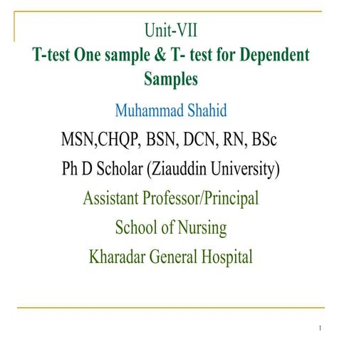Introduction to t test and types in Nursing.ppt