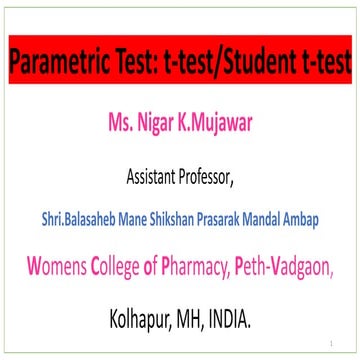 t-test Parametric test Biostatics and Research Methodology