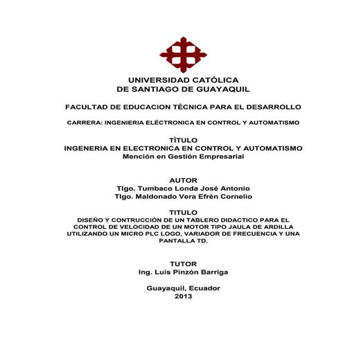 PLC: Diseño y construccion de un tablero didactico para el control de velocid...