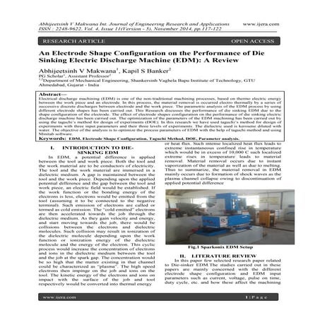 An Electrode Shape Configuration on the Performance of Die Sinking Electric D...