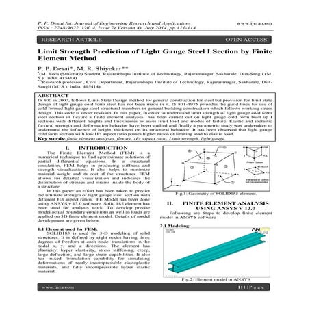 Limit Strength Prediction of Light Gauge Steel I Section by Finite Element Me...