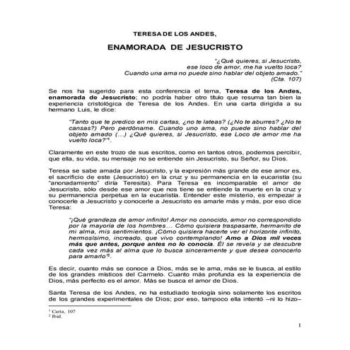 CICLASUR 2016 - TEMA 1 - "Teresa de Los Andes Enamorada de Jesucristo"