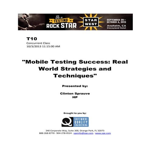 Mobile Testing Success: Real World Strategies and Techniques