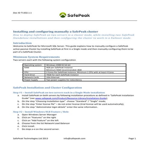 SafePeak - How to manually configure SafePeak Cluster