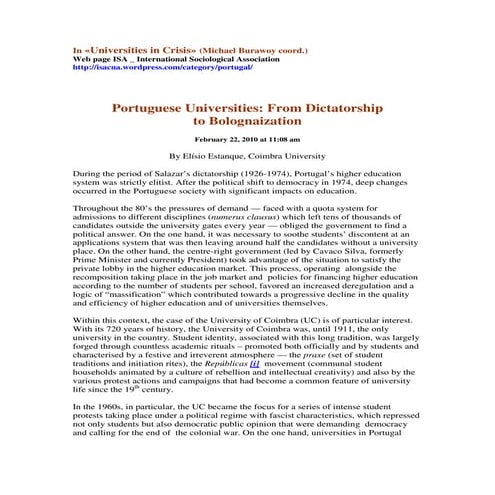 T14 portuguese universities isa, 2010