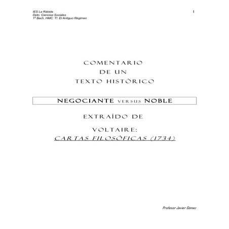 T1 Comentario histórico de texto Voltaire   aristocracia v. burguesía