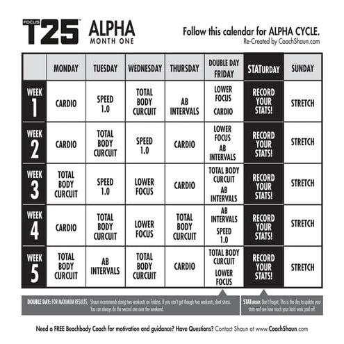 Beta T25 Calendar - Free Printable Templates