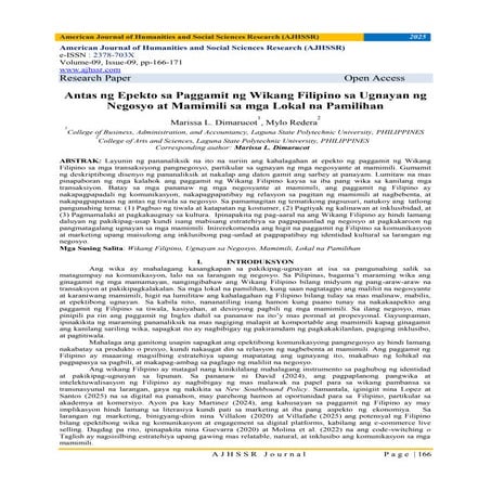 Antas ng Epekto sa Paggamit ng Wikang Filipino sa Ugnayan ng Negosyo at Mamim...