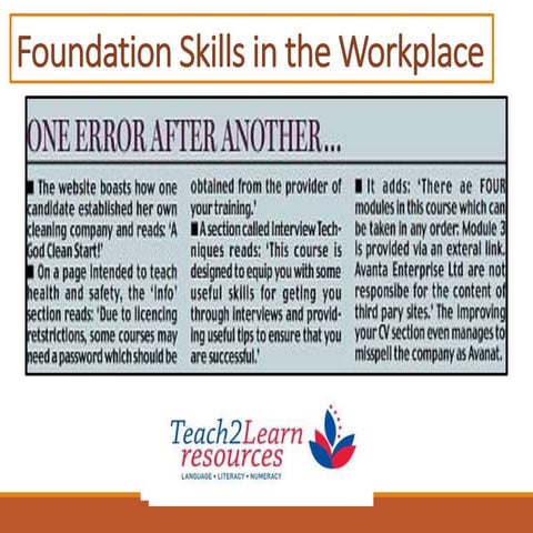 T2 l &amp; foundation skills Certificate Access and Skils