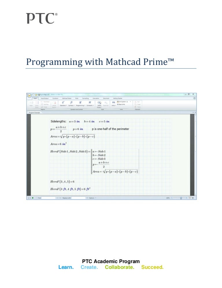 tutorial mathcad 4 with Programming Mathcad Prime