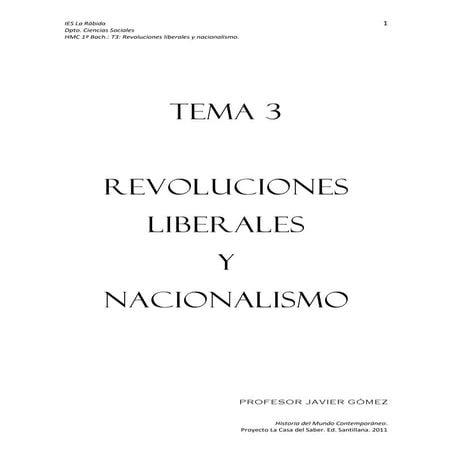 T3 revoluciones liberales nacionalismo