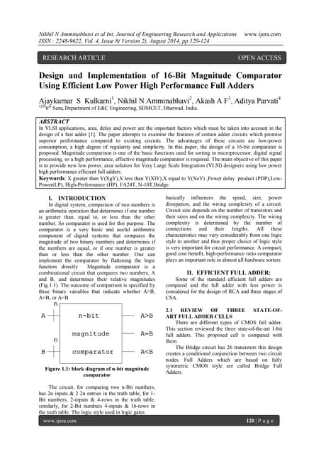 Design and Implementation of 16-Bit Magnitude Comparator Using Efficient Low ...