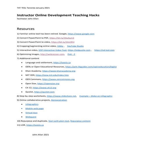 T4T2021Instructor Online Development Teaching Hacks Resources