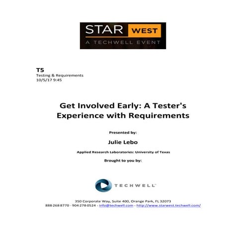 Get Involved Early: A Tester’s Experience with Requirements