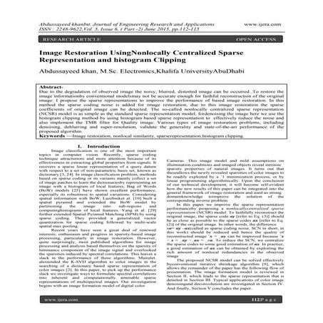 Image Restoration UsingNonlocally Centralized Sparse Representation and histo...