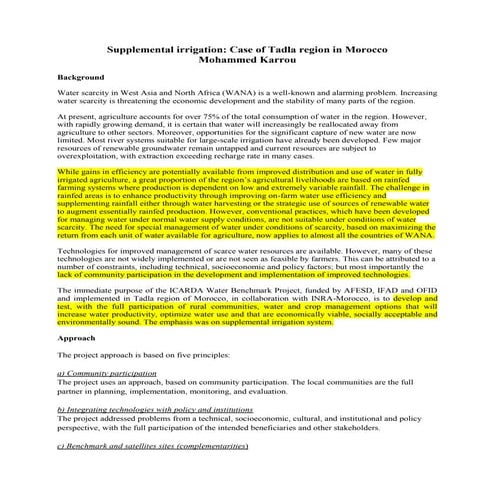 T5: Supplemental irrigation: Case of Tadla region in Morocco