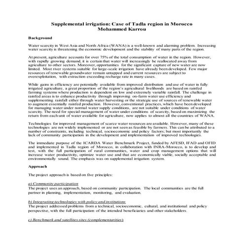 T5 mohammed karrou supplemental irrigation  exec summary