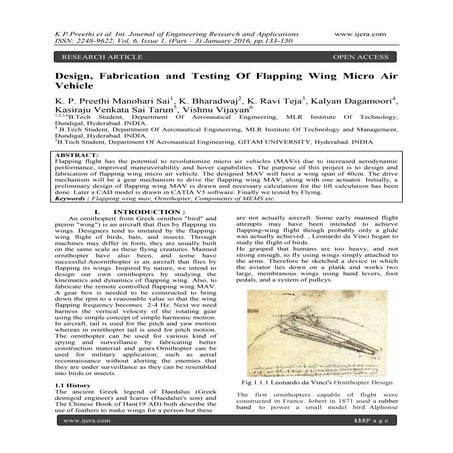 Design, Fabrication and Testing Of Flapping Wing Micro Air Vehicle | PDF