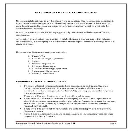 Interdepartmental co-ordination of Housekeeping Department | PDF