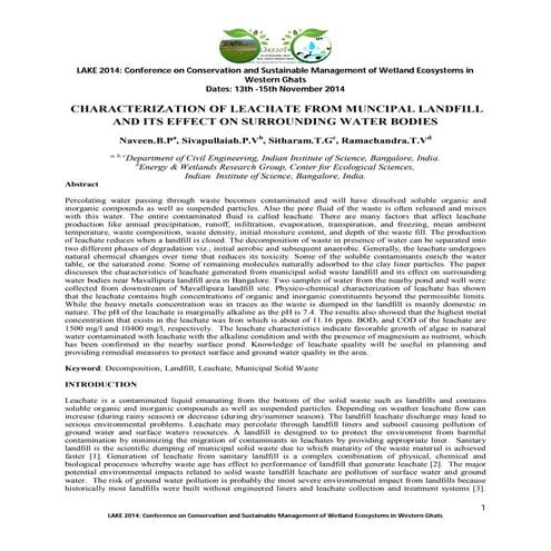  CHARACTERIZATION OF LEACHATE FROM MUNCIPAL LANDFILL AND ITS EFFECT ON SURROU...