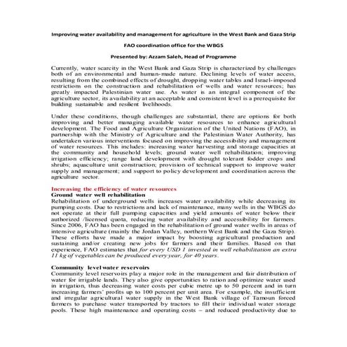 T7 azzam saleh improving water av and manag fo agr  fao wbgs