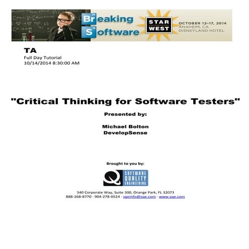 Critical Thinking for Software Testers
