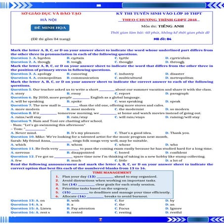 ĐỀ THI THỬ TIẾNG ANH VÀO 10 NĂM 2025 NHIỀU ĐỀ