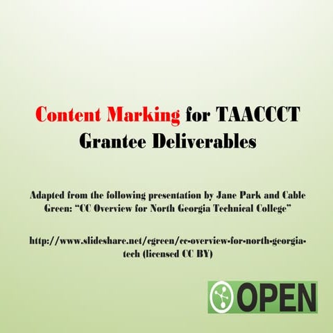 Content Marking for TAACCCT Grantee Deliverables