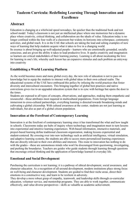 Taaleem Curricula: Redefining Learning Through Innovation and ...